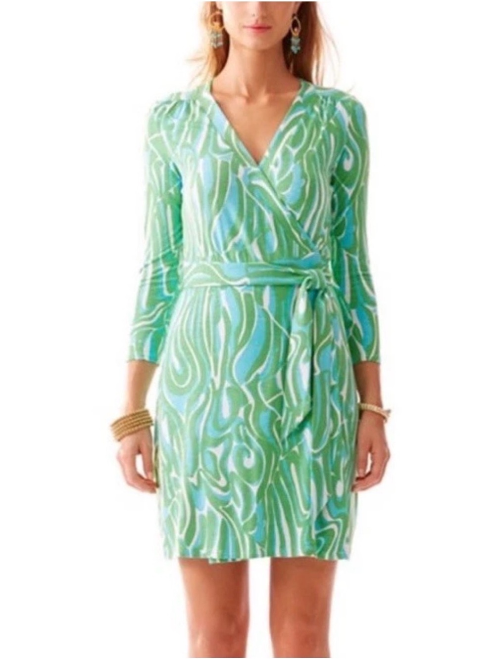 Lilly Pulitzer Meridan Wrap Dress Finders Keepers Size Large Green Work Career